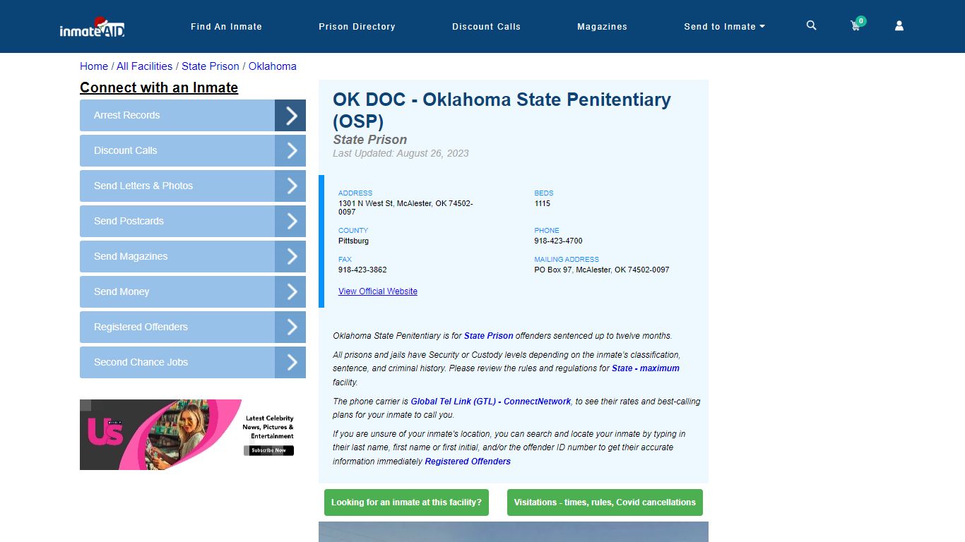 OK DOC - Oklahoma State Penitentiary (OSP) - InmateAid