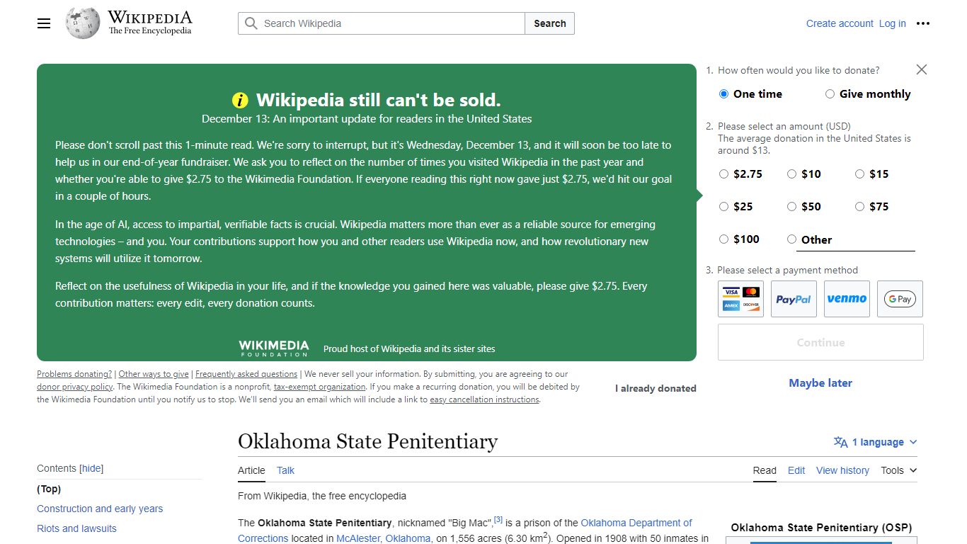 Oklahoma State Penitentiary - Wikipedia